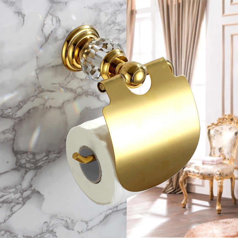 Luxury Wall Mounted Solid Brass Clear Crystal Bathroom Toilet Paper Holder
