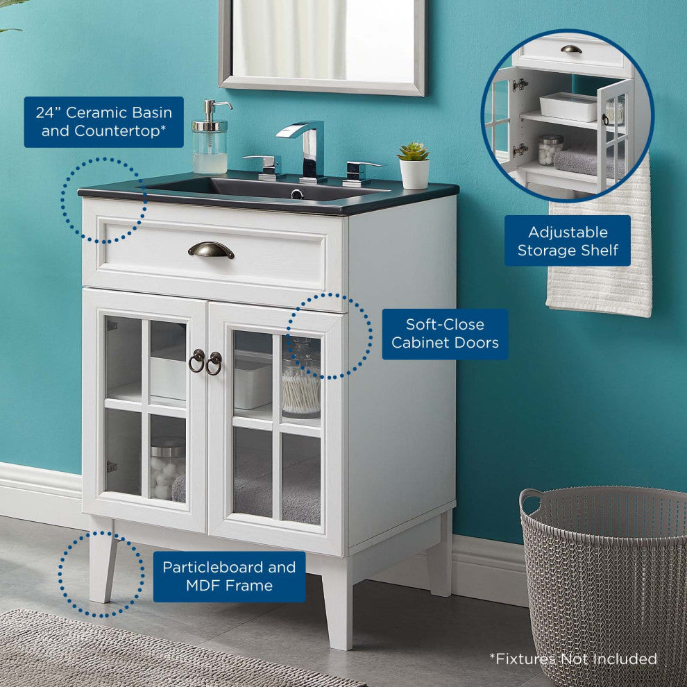 Isle 24" Bathroom Vanity Cabinet White Black -5476