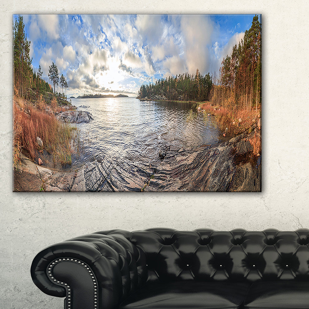 "Rocky Coast of Autumn Lake" Seashore Canvas Art, 1 Panel, 60"x28"