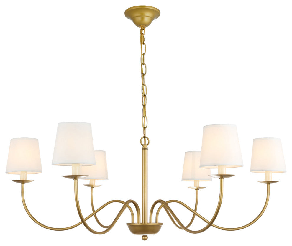 Eclipse 6 Light Chandelier in Brass And White Shade