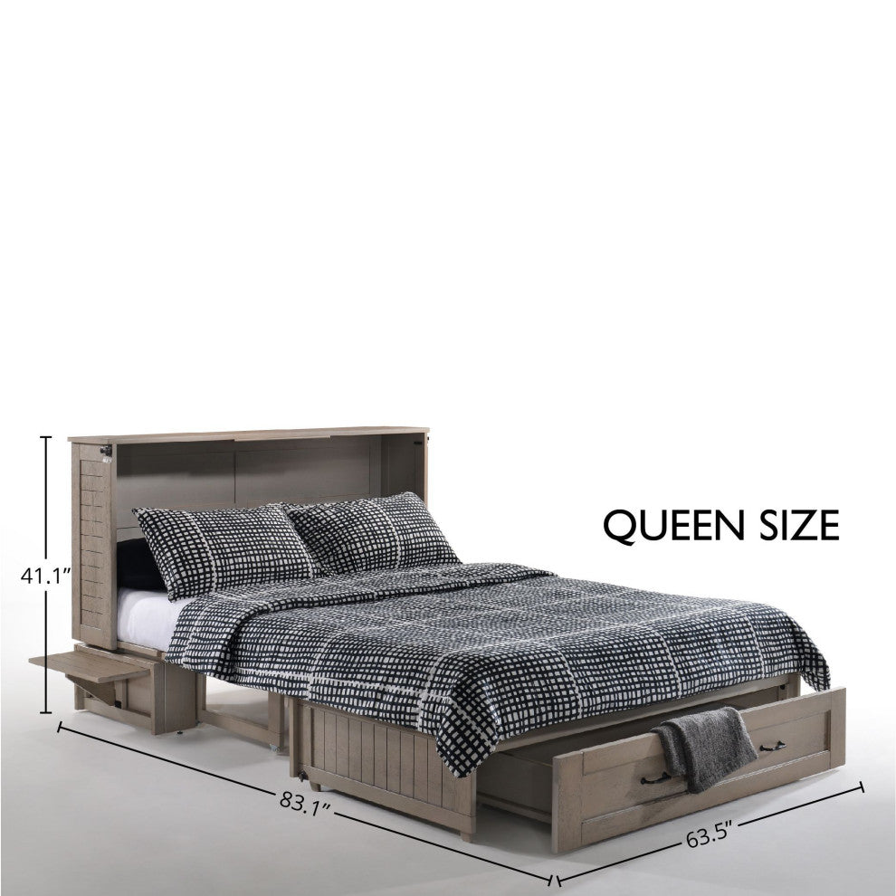 Poppy Cabinet Murphy Bed with Gel Memory Foam Mattress and USB Ports, Brushed Driftwood