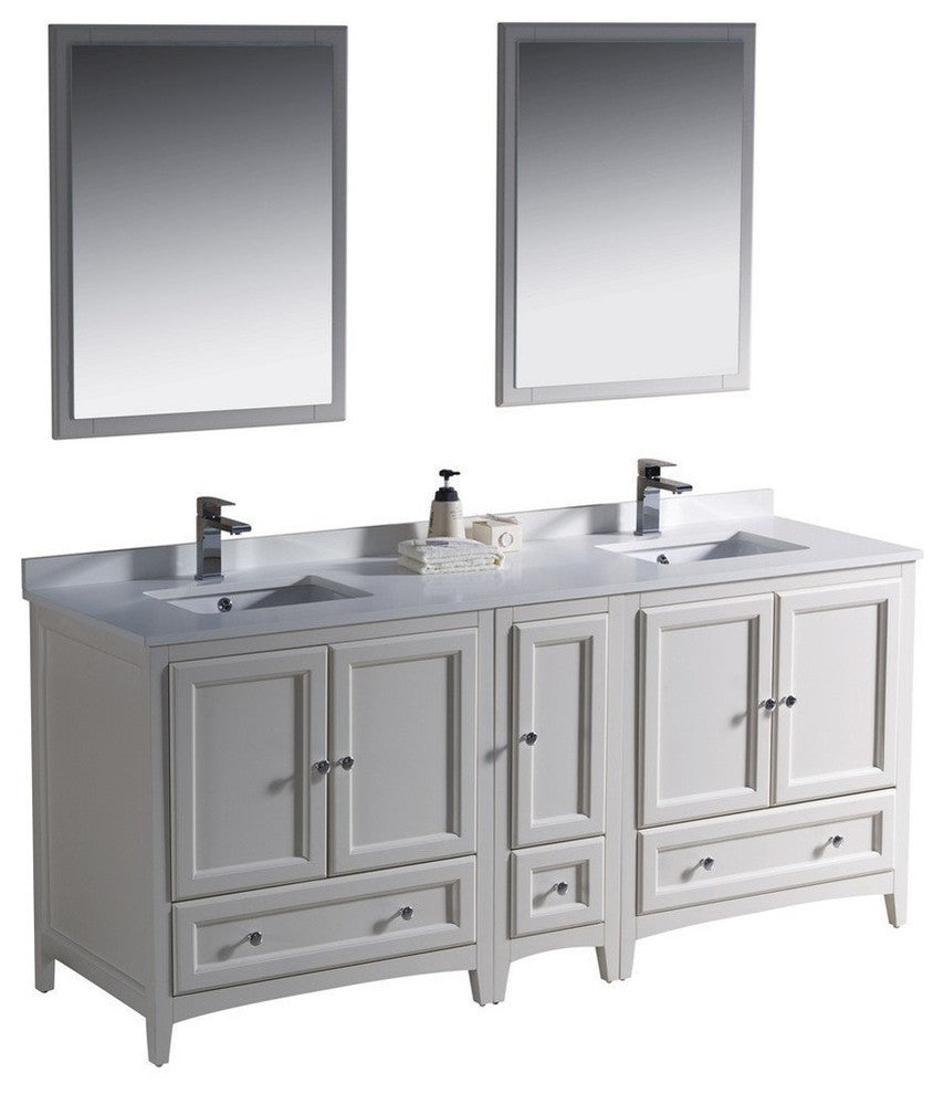 Oxford 72" Antique White Traditional Double Sink Vanity, FFT3111CH