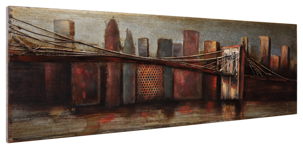 "Bridge to the City" Primo Mixed Media Hand Painted 3D Metal Wall Art