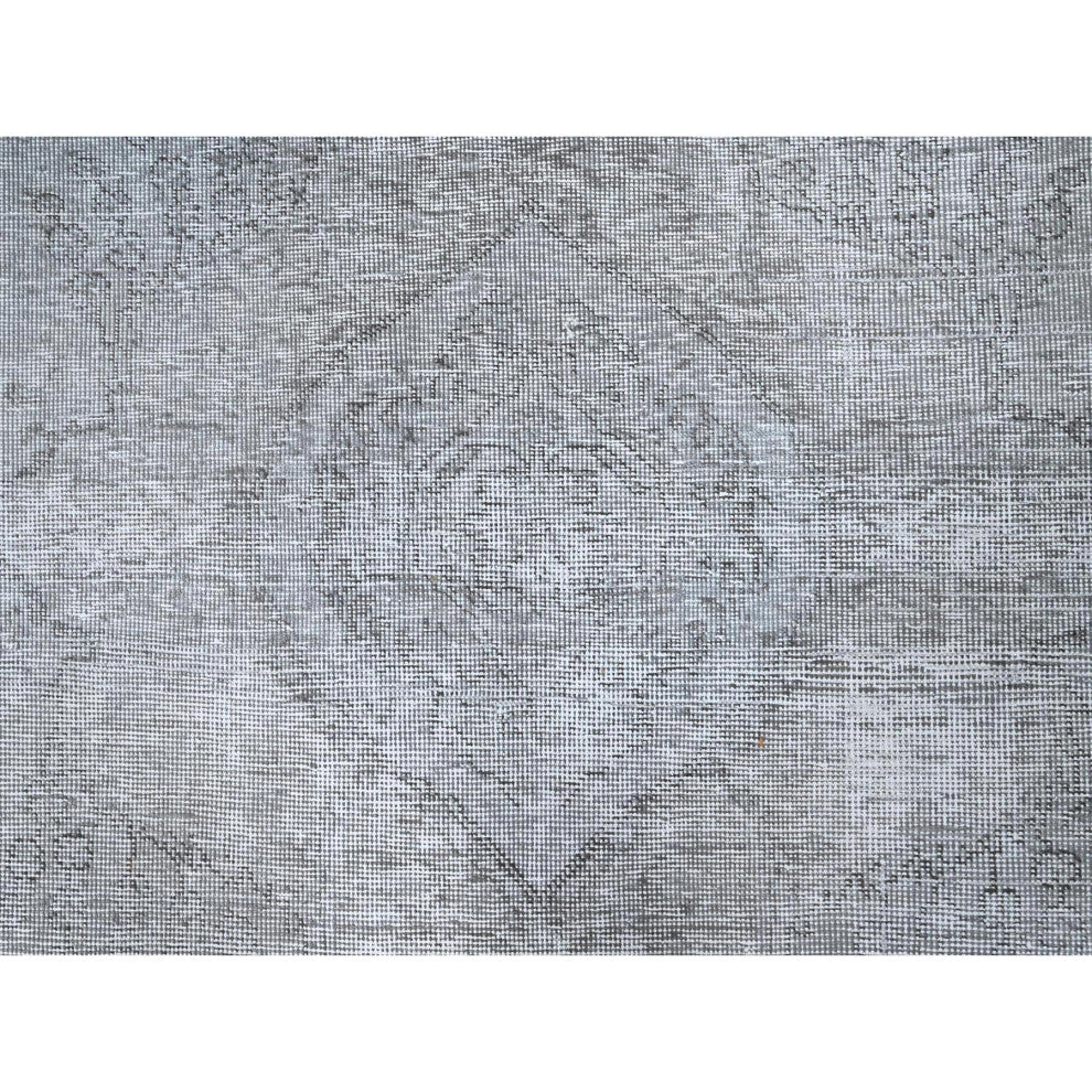 Laid Gray, Worn Wool, Hand Knotted, Vintage Persian Tabriz Rug, 6'6"x9'6"