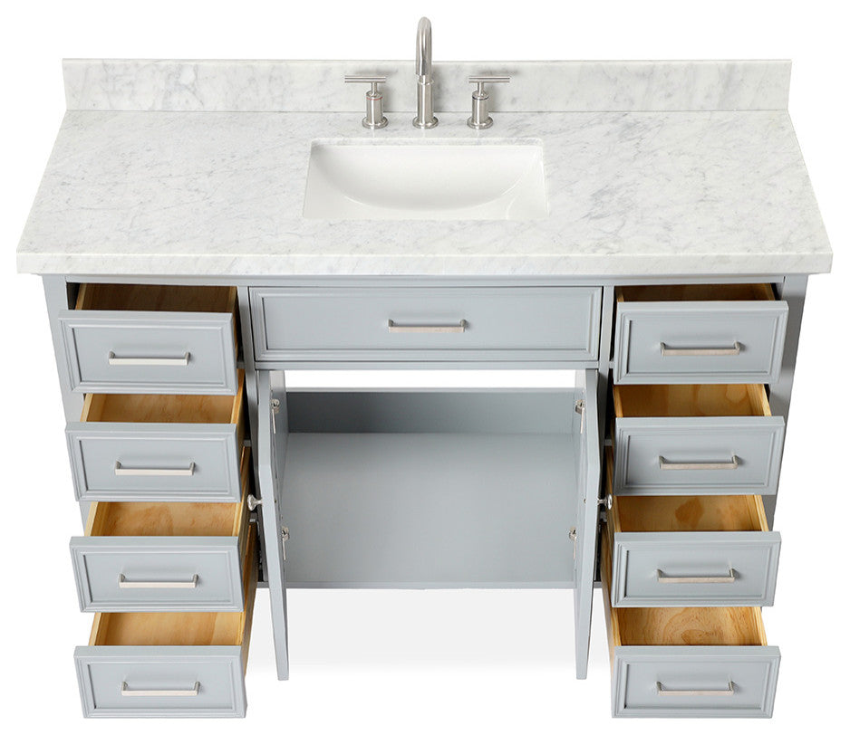 Kensington 55" Bath Vanity With Marble Top, Carrara White/White Basin