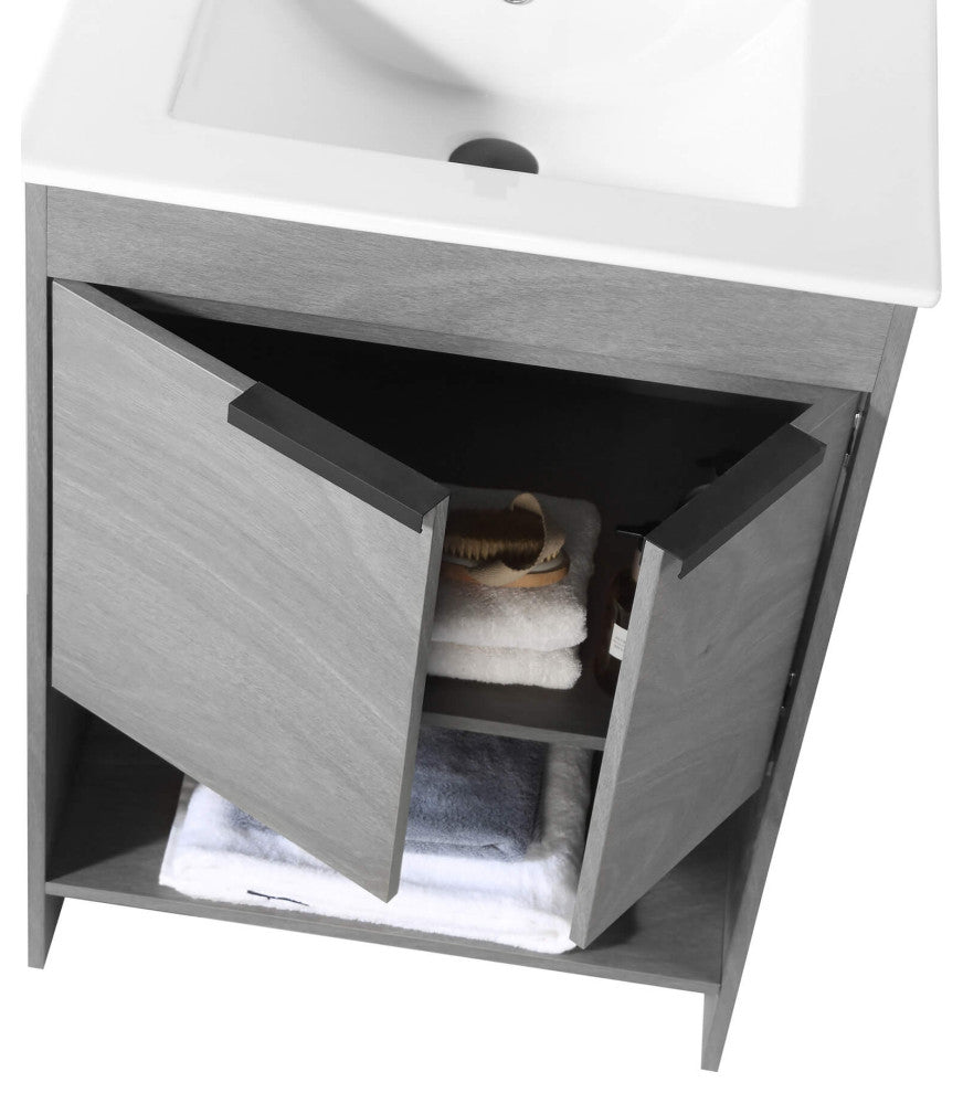 Phoenix Bath Vanity With Ceramic Sink - Full Assembly Required, Classic Grey, 24 Inch