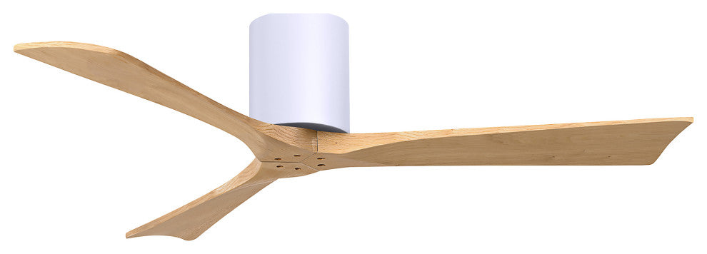 Irene 3 Blade Flush Mount Fan, 52", Matte White, Light Maple Tone Blades