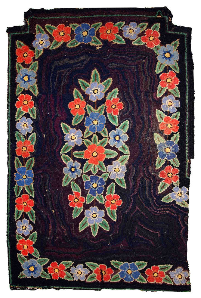Handmade Antique American Hooked Rug, 3.4'x5.4', 103cmx166cm 1920s