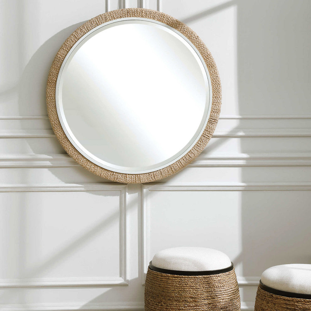 Uttermost 09668-MRR 40" Diameter Circular Bathroom Mirror - Natural / White