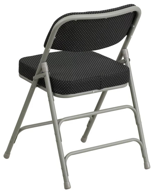 Set of 4 Folding Chair, Pin Dotted Fabric Upholstered Seat & Backrest, Black