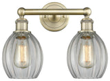 Eaton 2-Light 15" Bath Vanity Light, Antique Brass Finish, Clear Shade