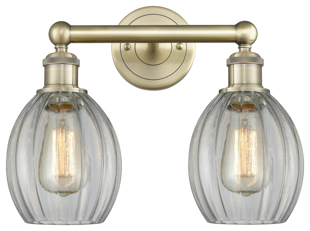 Eaton 2-Light 15" Bath Vanity Light, Antique Brass Finish, Clear Shade