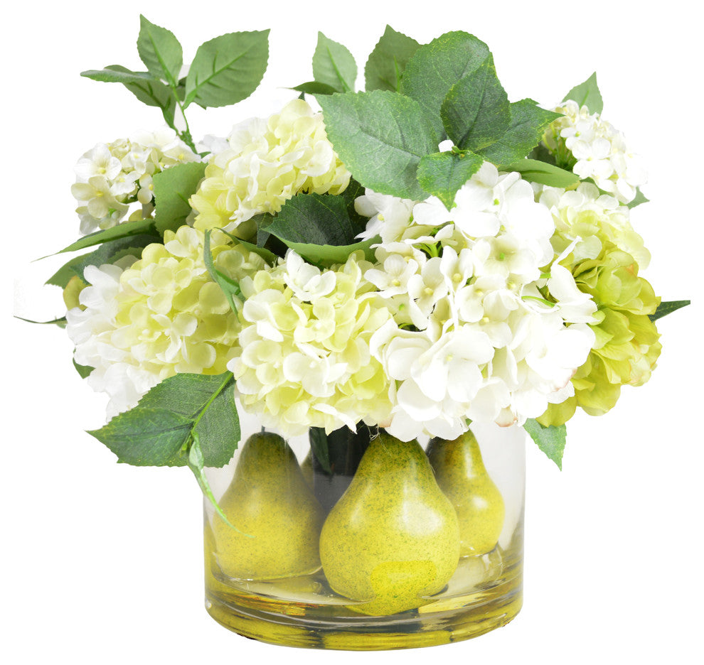Pear and Hydrangea Centerpiece Arrangement