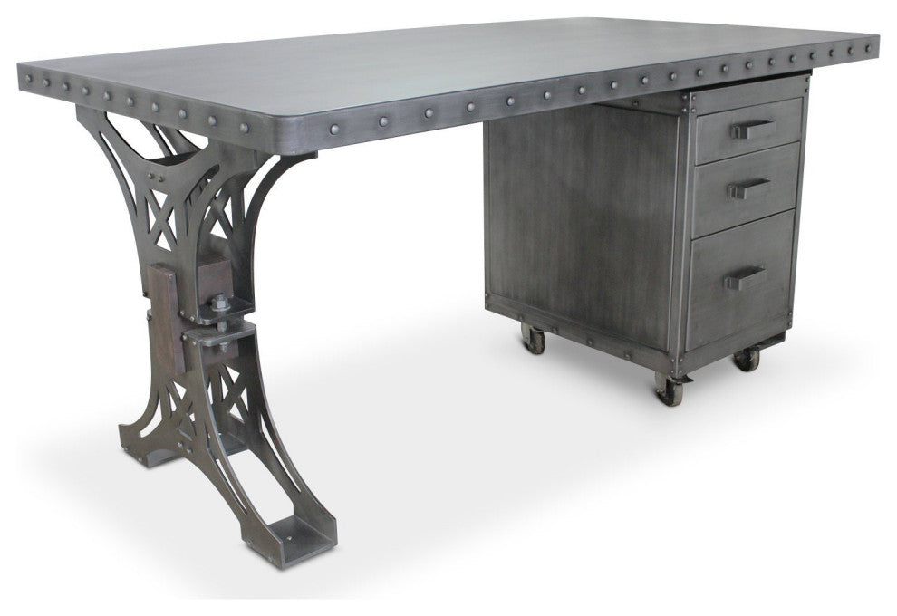 Pratt Truss Industrial Steel Office Desk with Movable Cabinet Drawers