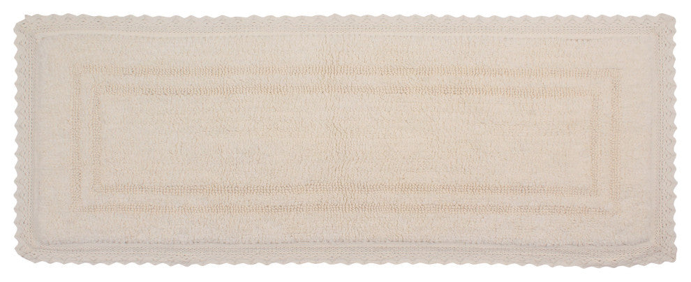 Opulent Reversible Bath Rug Set, Mat Non Slip, 21"x54" Runner, Ivory