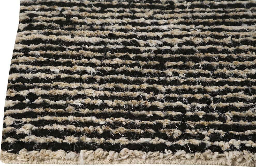 Hand Woven White Black Wool Area Rug