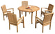 6-Piece Outdoor Teak Dining Set: 52" Round Table, 5 Wave Stacking Arm Chairs