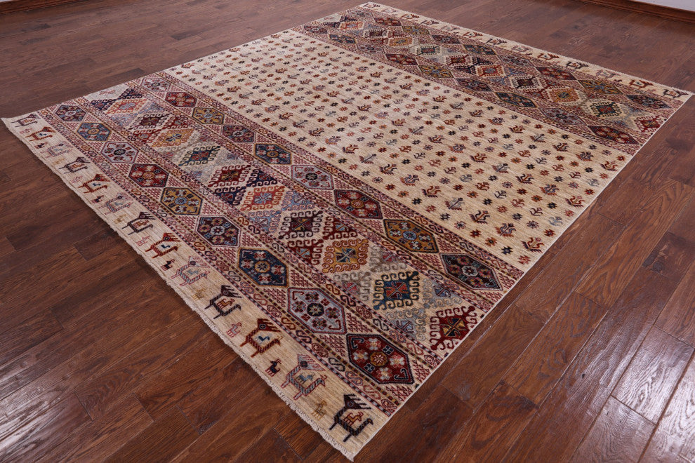 Hand Knotted Tribal Persian Gabbeh Wool Rug 8' 6" X 9' 10" Q8071