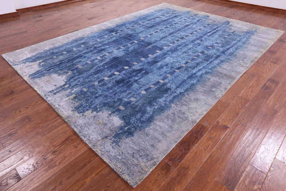 8' 11" X 12' 3" Modern Wool and Silk Handmade Rug Q9049
