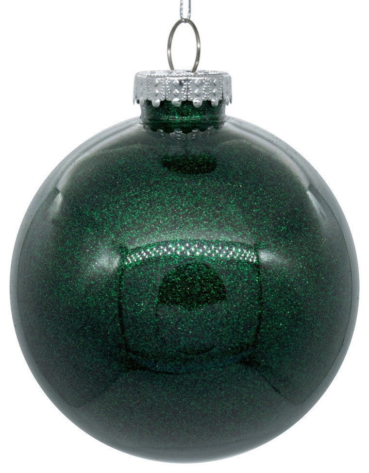 Clear Ornament With Glitter Interior , Midnight Green, 6"