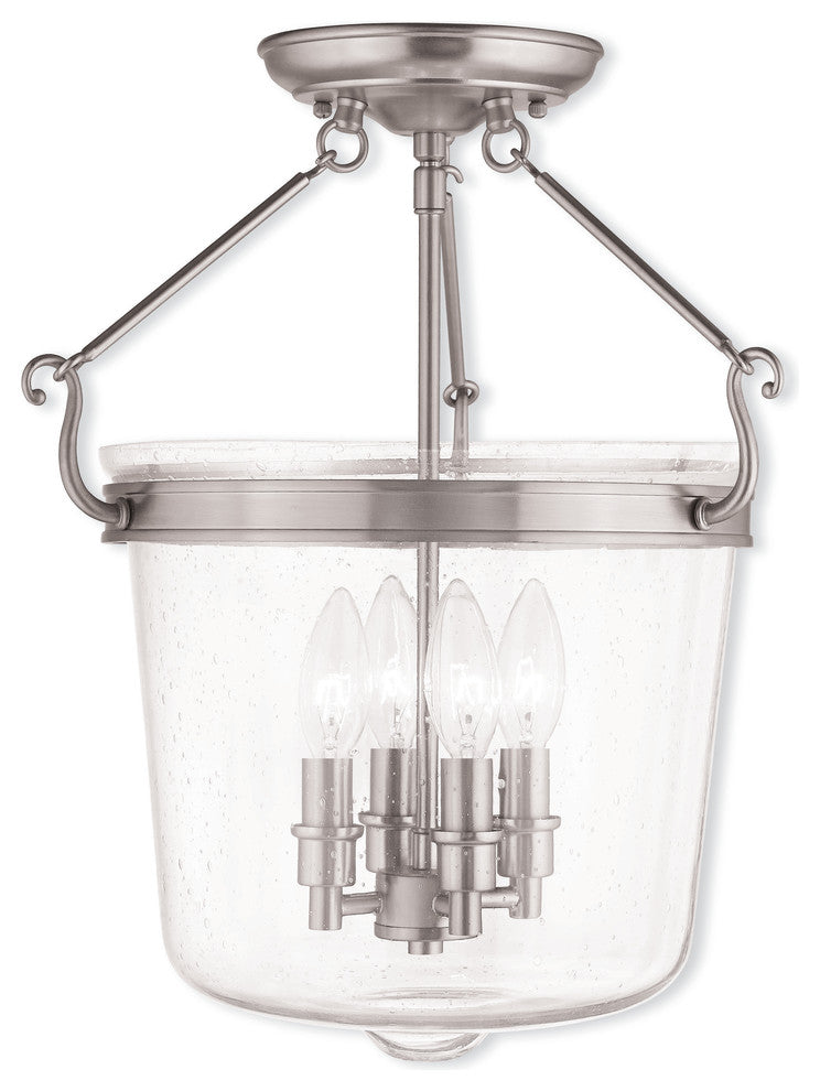 Ceiling Mount With Handcrafted Clear Glass, Brushed Nickel