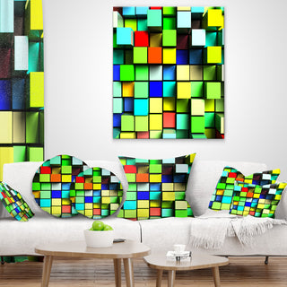 Colored 3D Cubes Wall Design Contemporary Throw Pillow, 16"x16"