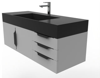 CastelloUSA Amazon 48" Wall Mounted Vanity Set, Gray, Black Top, Black Handles
