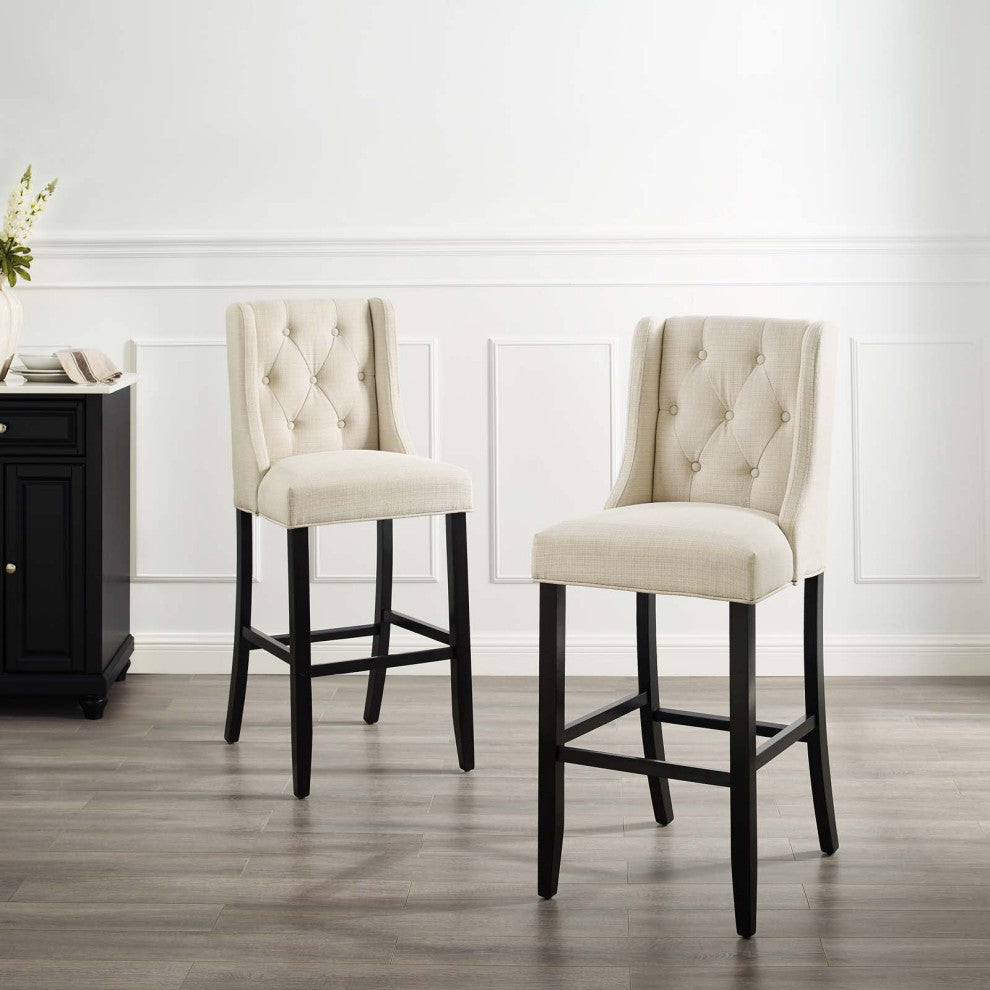 Bar Stool Chair Barstool, Set of 2, Fabric, Wood, Beige, Modern, Bar Pub Bistro