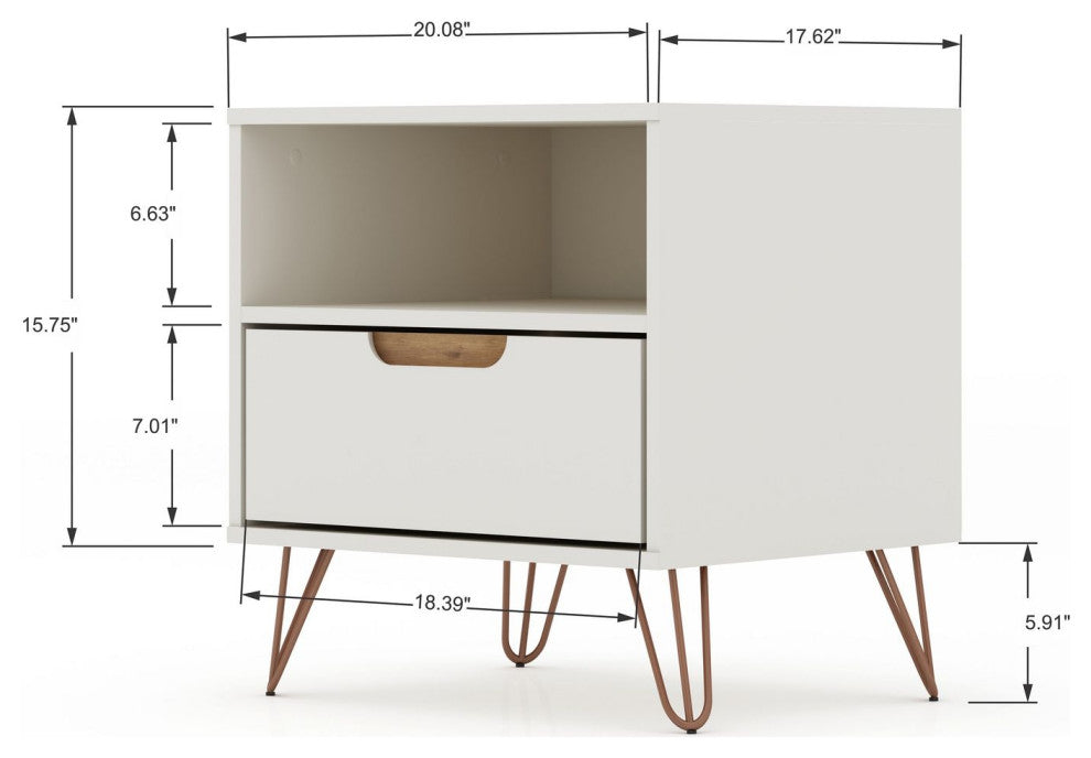 Rockefeller 1.0 Nightstand, Off White and Nature