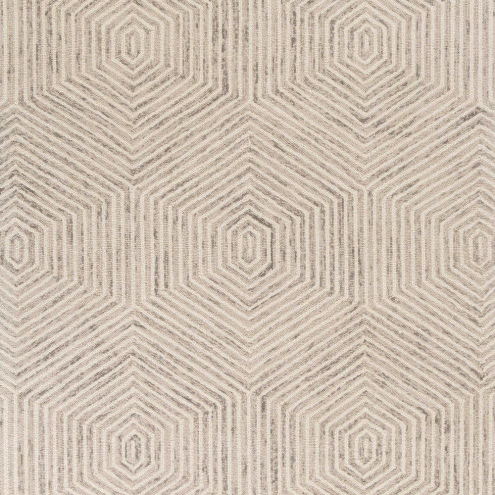 3' X 5' Ivory Geometric Hexagon Wool Area Rug