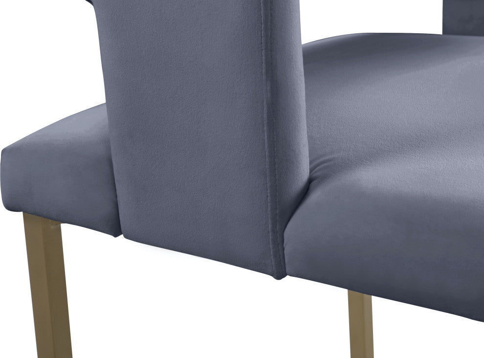 The Caleb Dining Chair, Cream and Brushed Gold, Velvet and Iron, Set of 2