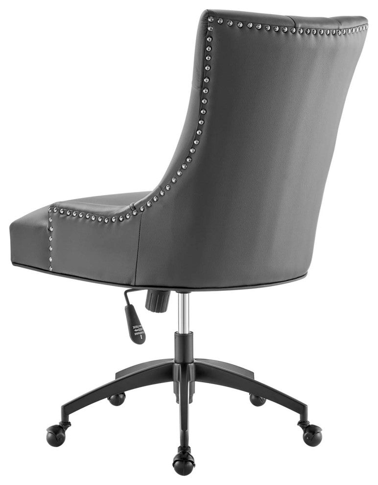 Computer Work Desk Tufted Chair, Faux Vegan Leather, Black Gray, Home Office
