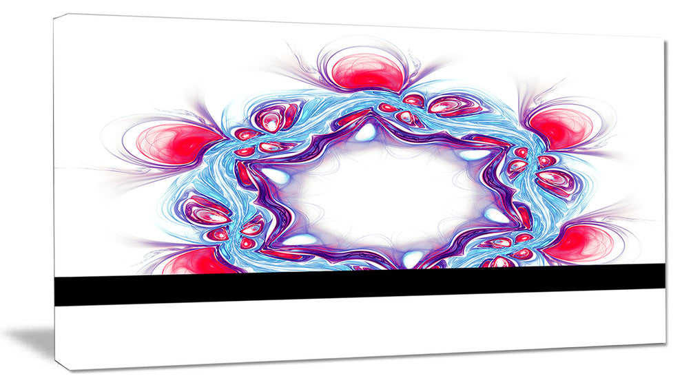 Blue Red Fractal Flower on White, Floral Canvas Art Print, 32"x16"