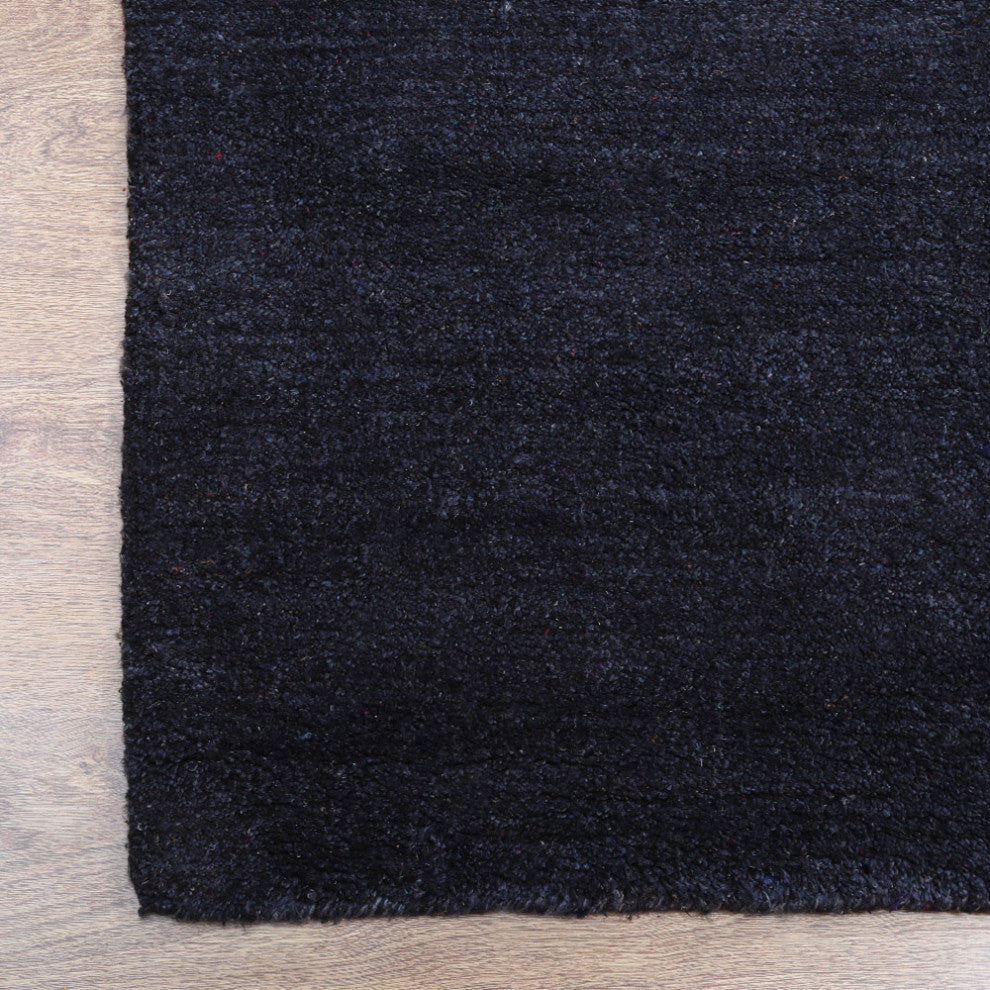 HAND KNOTTED LOOM SILK ECO-FRIENDLY AREA RUGS-Dark Blue Color,Solid Design, [Runner] 2'8"x8'