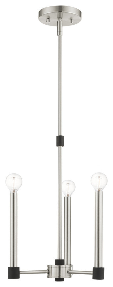 Livex Lighting Karlstad 3 Light Brushed Nickel, Black Accents Petite Chandelier