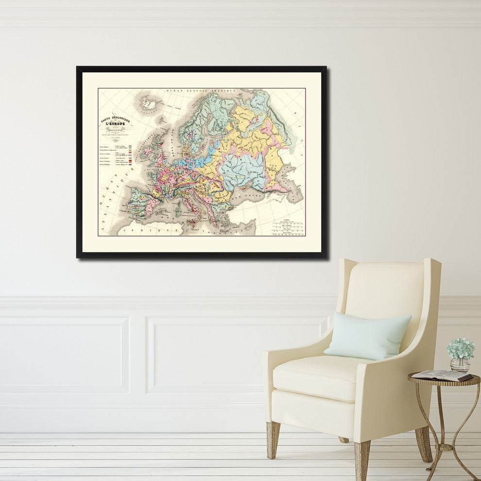 Europe Geological Vintage Antique Map Wall Art, 16"x21"