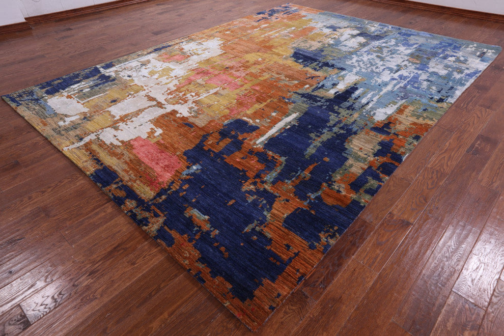 Hand Knotted Wool and Silk Modern Rug 9' 1" X 12' 4" Q7243