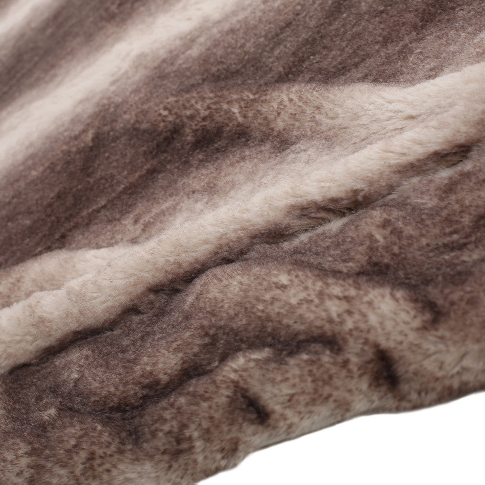 Tuscan Faux Fur Throw Blanket, Oak Brown Stripes