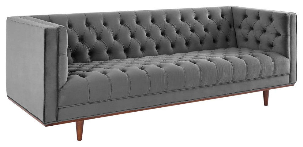 Elation Tufted Performance Velvet Sofa, Gray