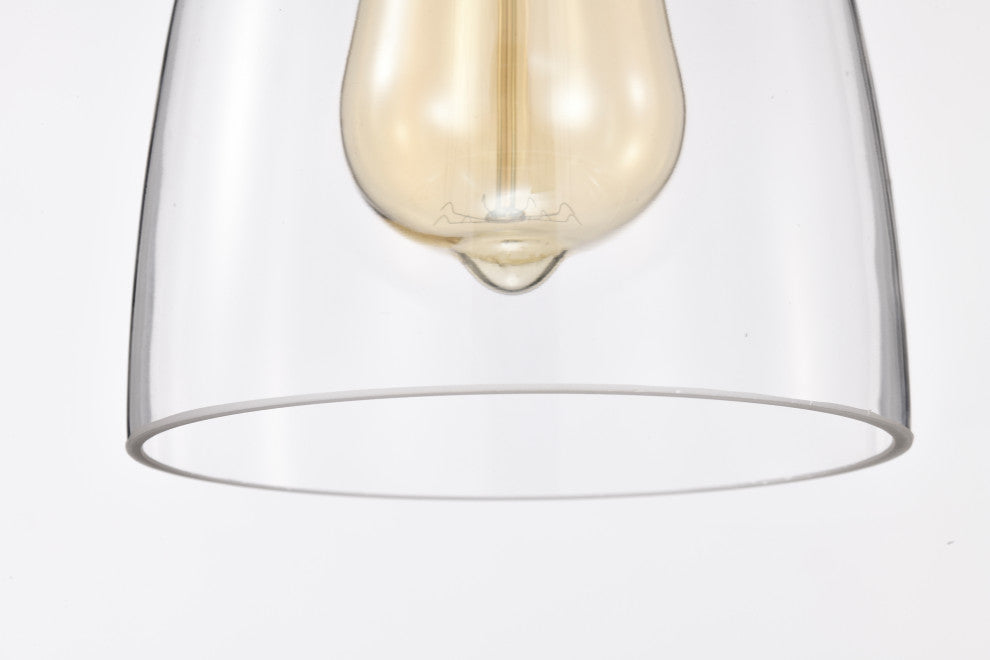1-Light Black and Antique Brass Mini Pendant Light With Clear Bell Glass Shade
