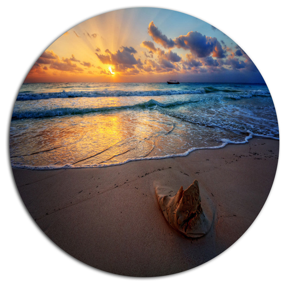 Quiet Seashore During Sunset, Seashore Art Round Wall Art, 23"