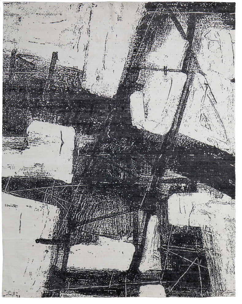 Eshwar R8927 Modern/Industrial/Global Rug, Black/White, 5'x8'