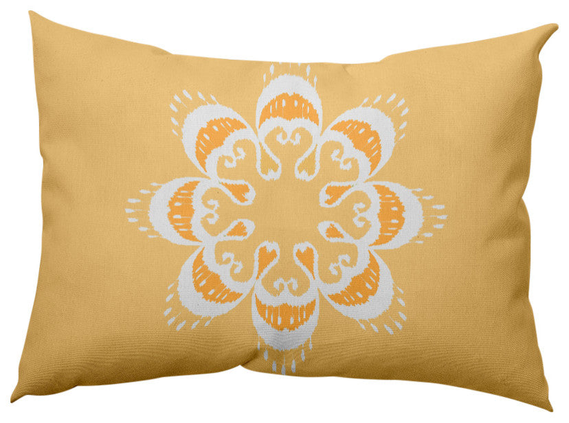 Ikat Mandala Indoor/Outdoor Lumbar Pillow, Sunshine Yellow, 14x20"