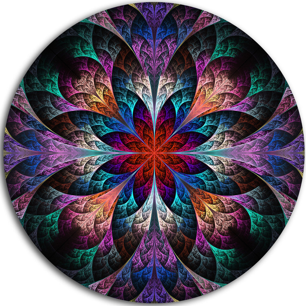Multi Color Fractal Flower Pattern, Floral Disc Metal Artwork, 36"