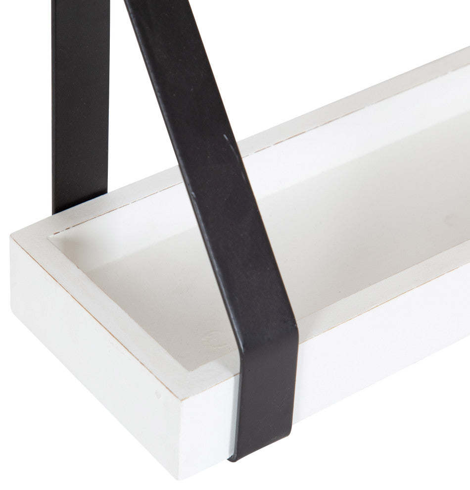 Sudbury Wood and Metal Wall Shelf Set, White/Black 2 Piece