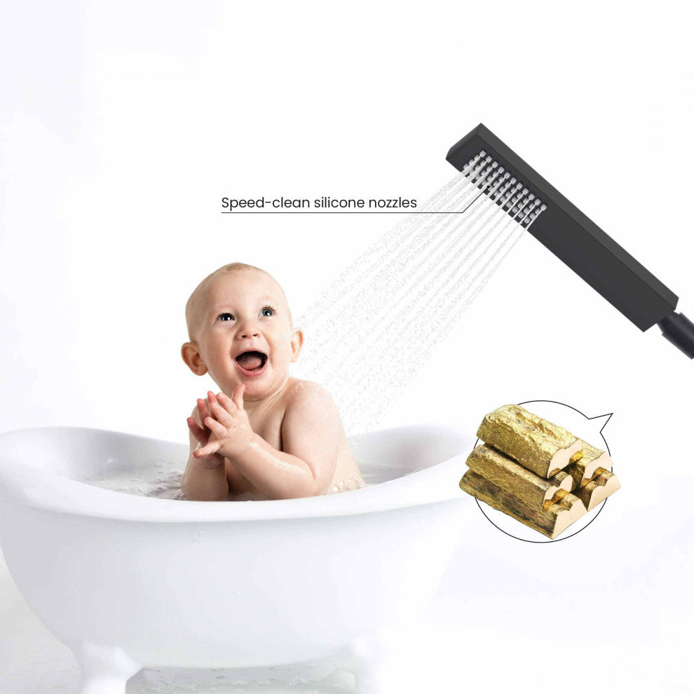 Cube Single Handle Floor Mount Tub Filler With Hand Shower, Matte Black