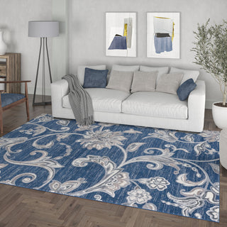 Garland Transitional Floral Navy Rectangle Area Rug, 7.6'x10'