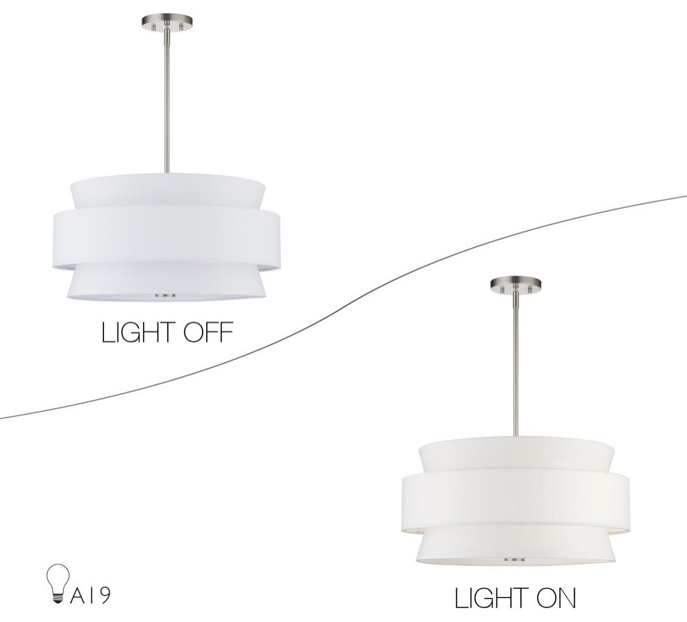 Fontana 5-Light Brushed Nickel Chandelier with Off-White Shades