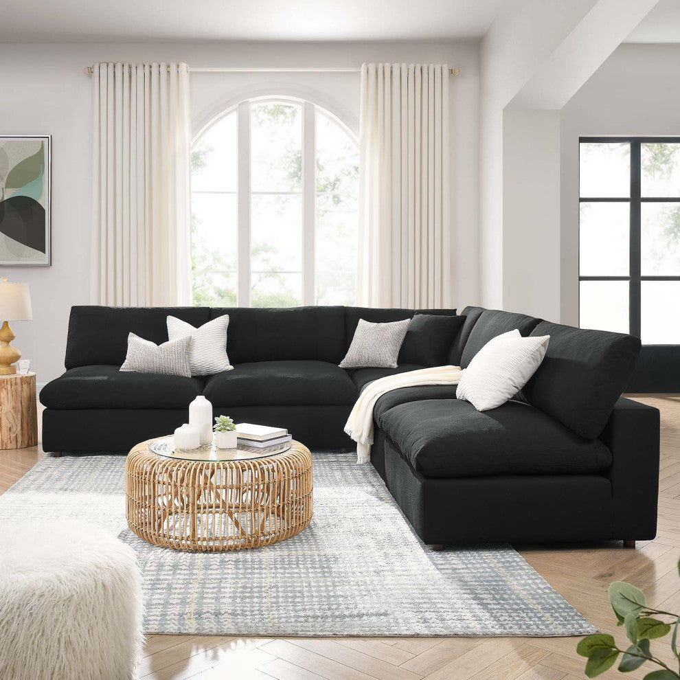 Modular Sectional Deep Sofa Set, Black, Fabric, Modern, Lounge Cafe Hospitality
