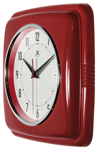 Square Retro Wall Clock, 9.25", Red